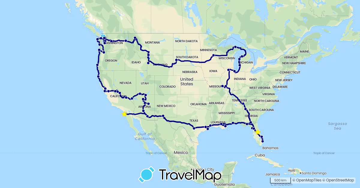 TravelMap itinerary: driving, boat in United States (North America)